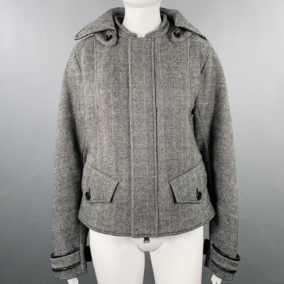 JONATHAN SIMKHAI Size XS Black Cream Wool Blend Herringbone Jacket - Picture 1 of 6